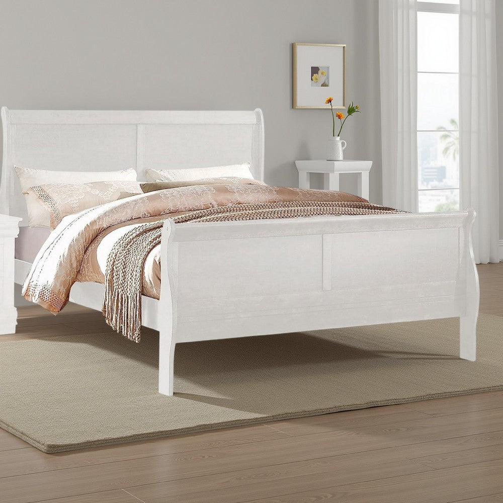 Nin Queen Size Sleigh Bed, Minimalist Style Headboard, Classic White Wood - BM301422