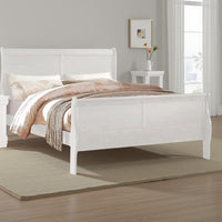 Nin Queen Size Sleigh Bed, Minimalist Style Headboard, Classic White Wood - BM301422