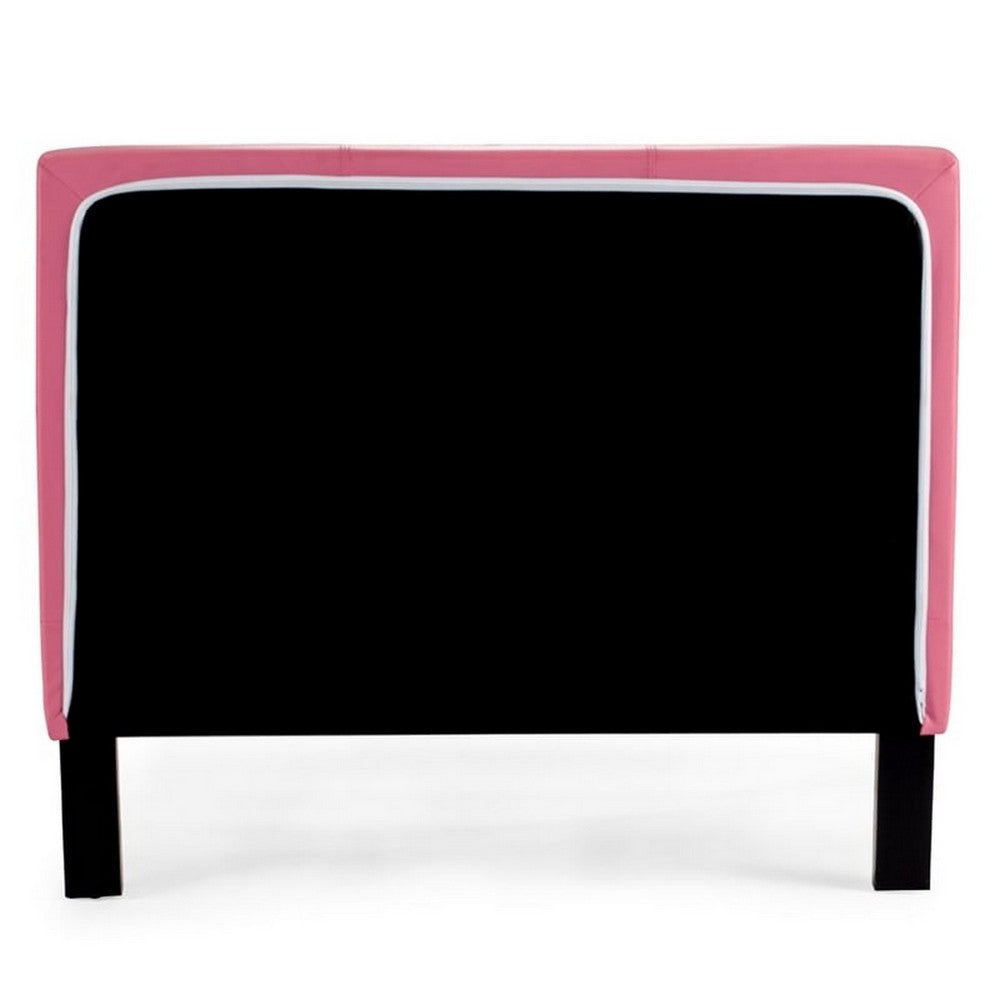 Modern Twin Size Bed, Upholstered Headboard, Metal Legs, Pink Faux Leather - BM301424