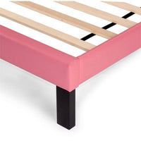 Modern Twin Size Bed, Upholstered Headboard, Metal Legs, Pink Faux Leather - BM301424