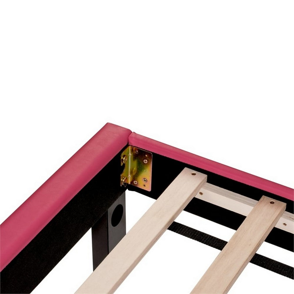 Modern Twin Size Bed, Upholstered Headboard, Metal Legs, Pink Faux Leather - BM301424