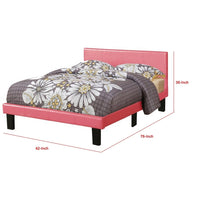 Modern Twin Size Bed, Upholstered Headboard, Metal Legs, Pink Faux Leather - BM301424