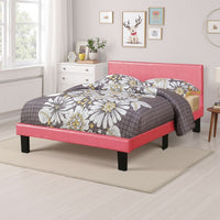 Modern Twin Size Bed, Upholstered Headboard, Metal Legs, Pink Faux Leather - BM301424