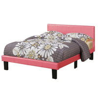 Modern Twin Size Bed, Upholstered Headboard, Metal Legs, Pink Faux Leather - BM301424