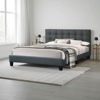 Dex Modern Platform King Size Bed, Plush Tufted Upholstery, Charcoal Gray - BM301426