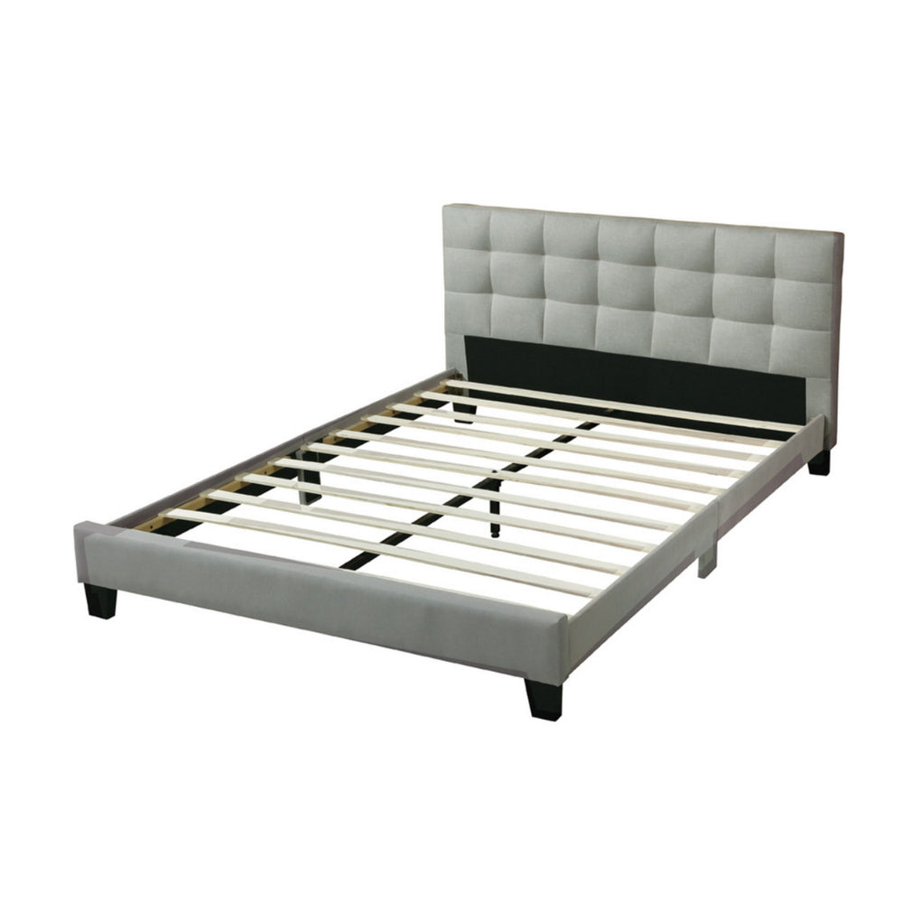 Dex Modern Platform Queen Size Bed, Square Tufted Upholstery, Light Gray - BM301432