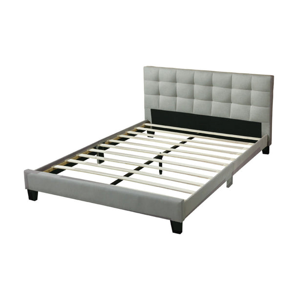 Dex Modern Platform Queen Size Bed, Square Tufted Upholstery, Light Gray - BM301432