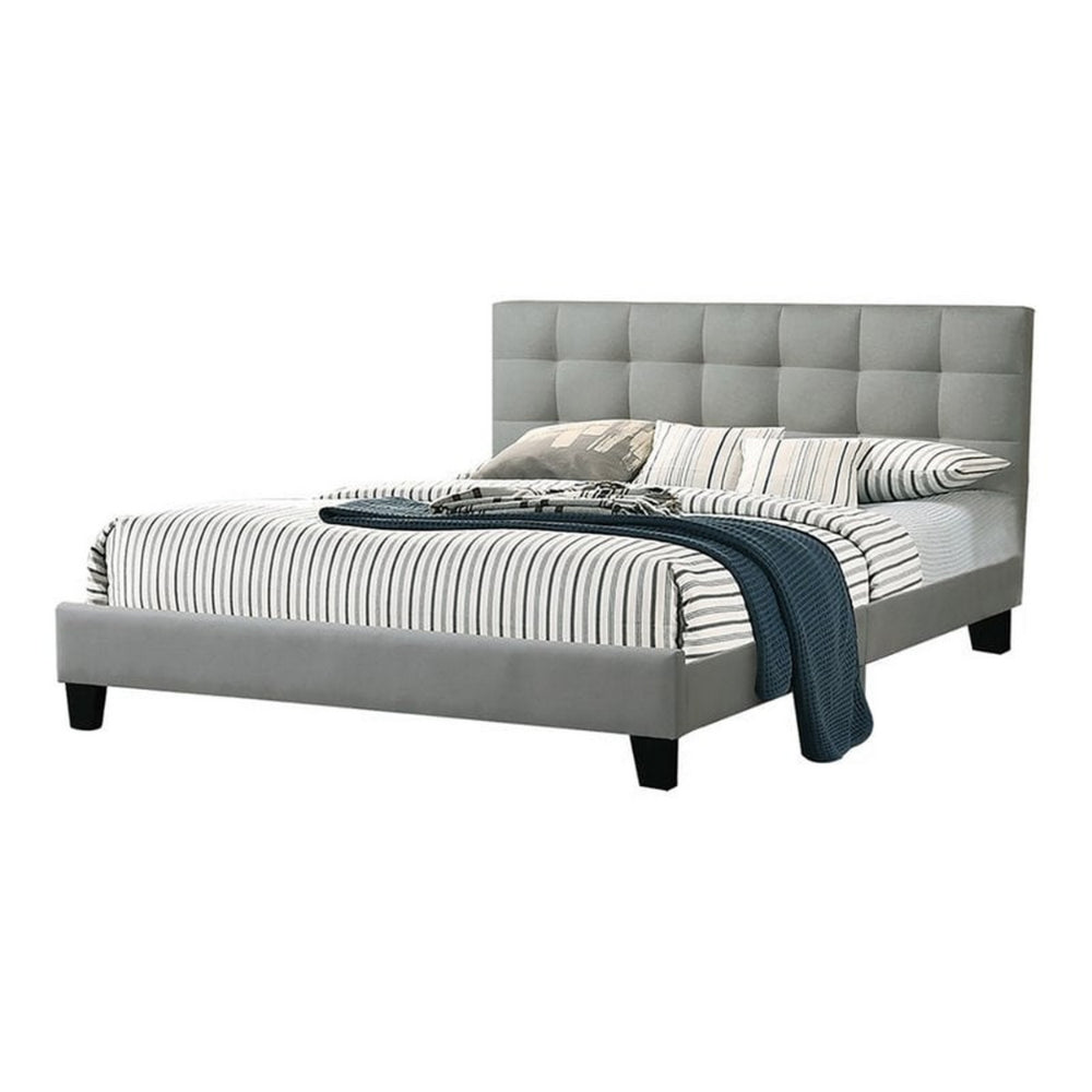 Dex Modern Platform Queen Size Bed, Square Tufted Upholstery, Light Gray - BM301432