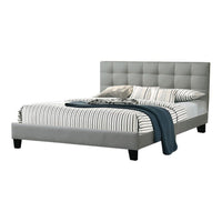 Dex Modern Platform Queen Size Bed, Square Tufted Upholstery, Light Gray - BM301432