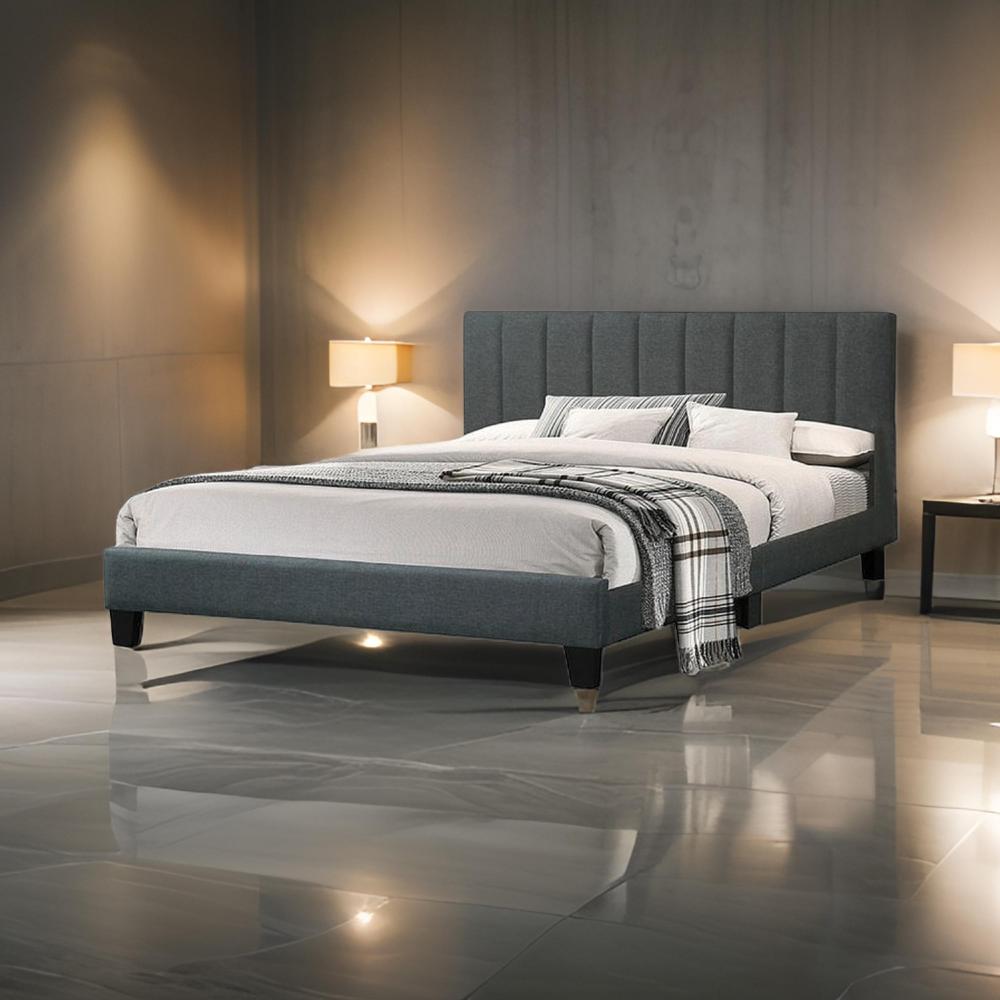 Eve Platform California King Bed, Channel Tufted Charcoal Gray Upholstery - BM301433