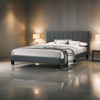 Eve Platform California King Bed, Channel Tufted Charcoal Gray Upholstery - BM301433