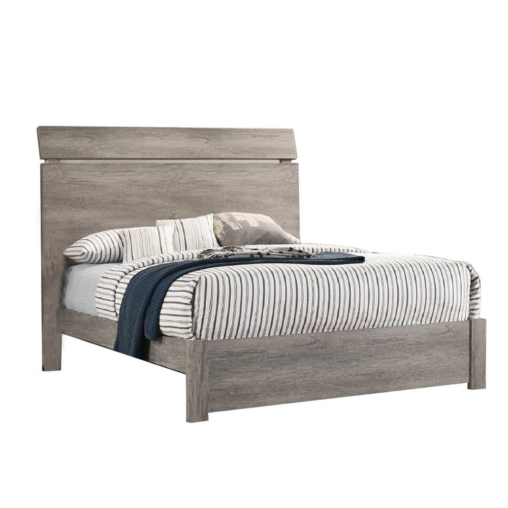 Posy Platform Queen Size Bed with Split Headboard, Distressed Gray Wood - BM301443