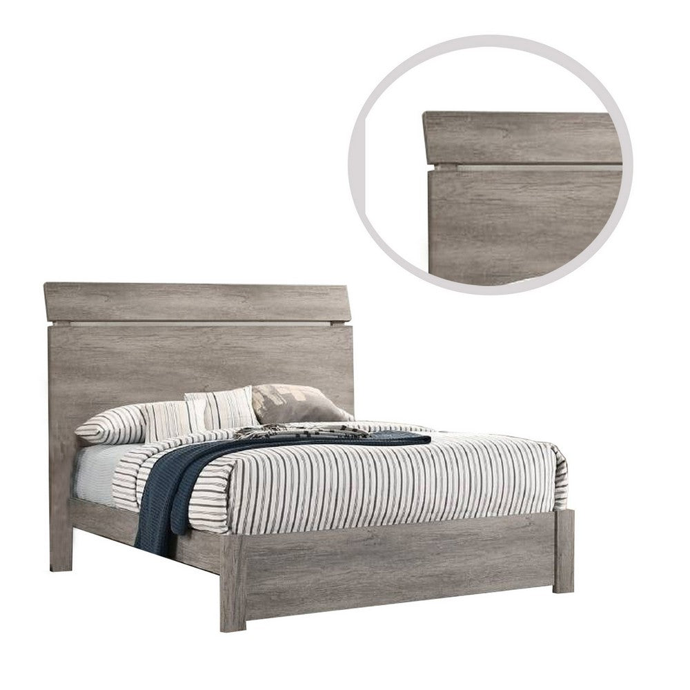 Posy Platform Queen Size Bed with Split Headboard, Distressed Gray Wood - BM301443