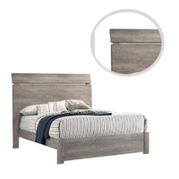 Posy Platform Queen Size Bed with Split Headboard, Distressed Gray Wood - BM301443
