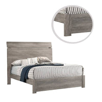 Posy Platform Queen Size Bed with Split Headboard, Distressed Gray Wood - BM301443