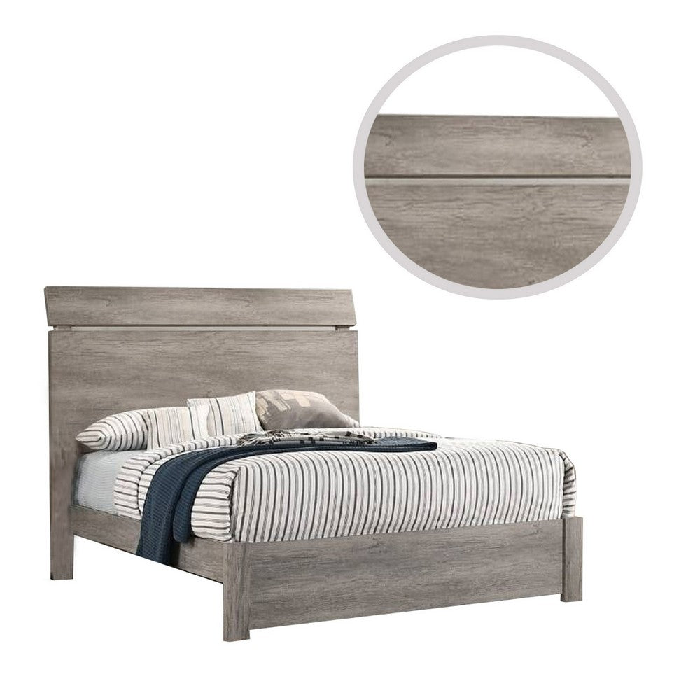 Posy Platform Queen Size Bed with Split Headboard, Distressed Gray Wood - BM301443