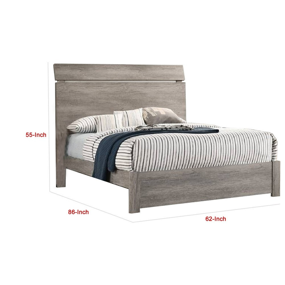 Posy Platform Queen Size Bed with Split Headboard, Distressed Gray Wood - BM301443