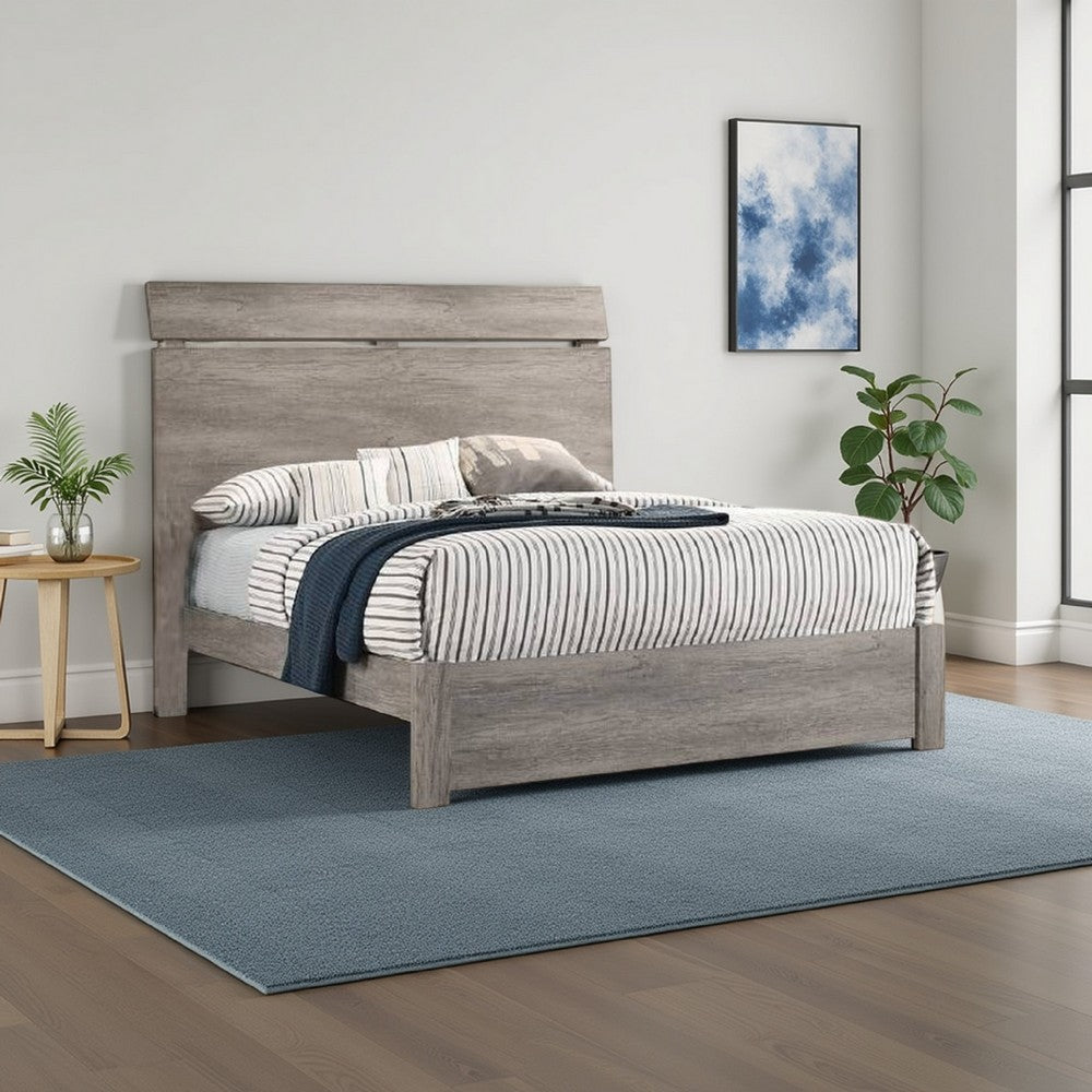 Posy Platform Queen Size Bed with Split Headboard, Distressed Gray Wood - BM301443