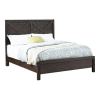 Yale Platform Queen Size Bed, Crossed Accent Panel, Dark Walnut Brown - BM301449