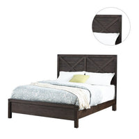 Yale Platform Queen Size Bed, Crossed Accent Panel, Dark Walnut Brown - BM301449