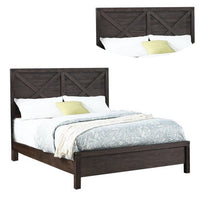 Yale Platform Queen Size Bed, Crossed Accent Panel, Dark Walnut Brown - BM301449