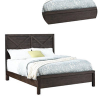 Yale Platform Queen Size Bed, Crossed Accent Panel, Dark Walnut Brown - BM301449