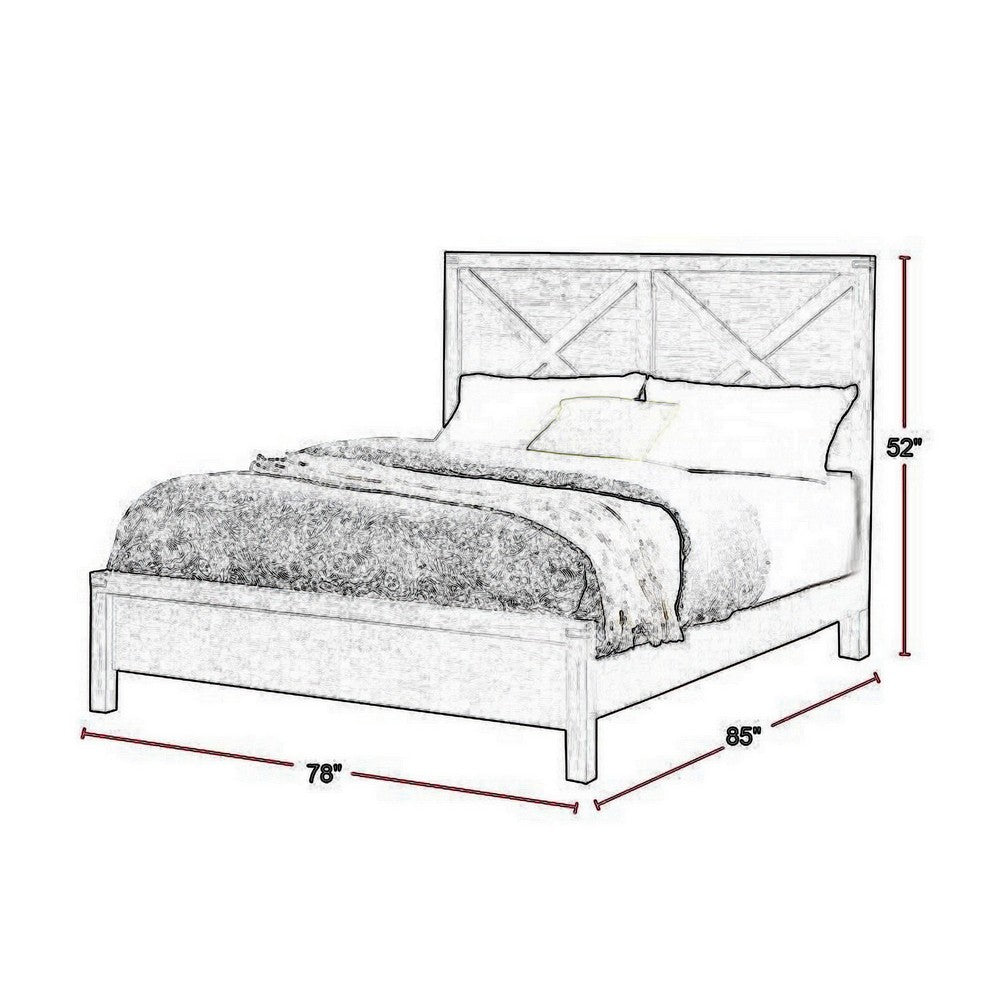 Yale Platform Queen Size Bed, Crossed Accent Panel, Dark Walnut Brown - BM301449