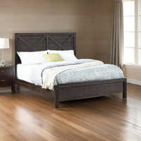 Yale Platform Queen Size Bed, Crossed Accent Panel, Dark Walnut Brown - BM301449