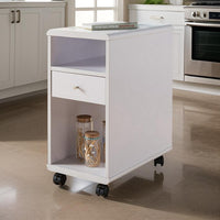 20 Inch Rolling Chairside Table, Single Drawer, 2 Open Shelves, Crisp White - BM301554