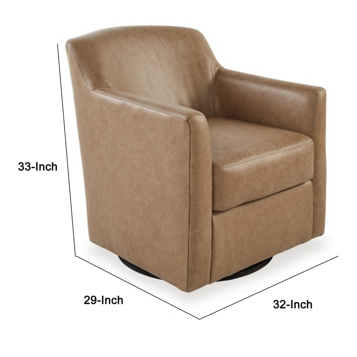 32 Inch Plush Swivel Accent Chair with Shelter Style Armrests, Faux Leather  - BM302046
