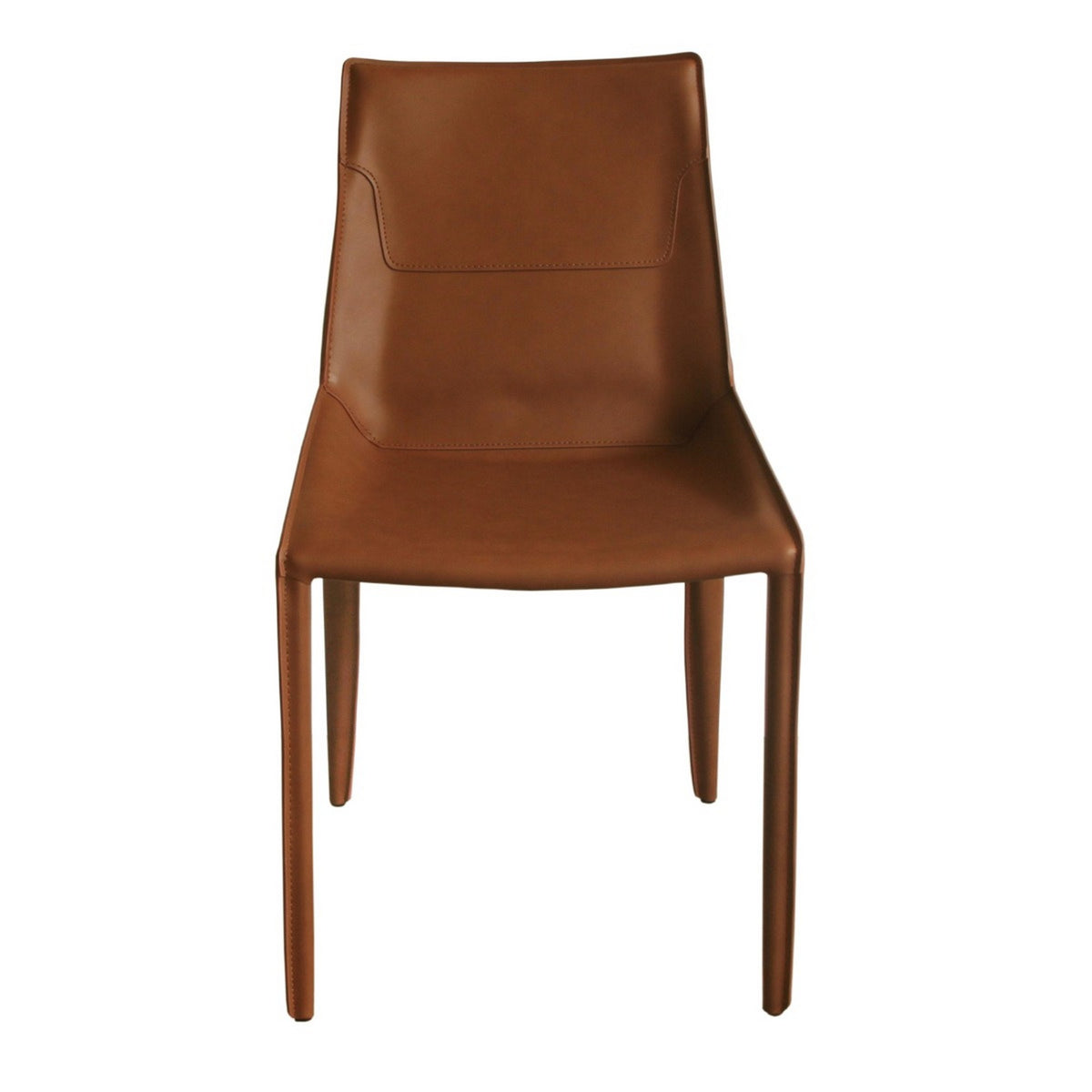 Cid Paz 19 Inch Dining Chair, Set of 2, Brown Saddle Leather, Tapered Legs  - BM302124