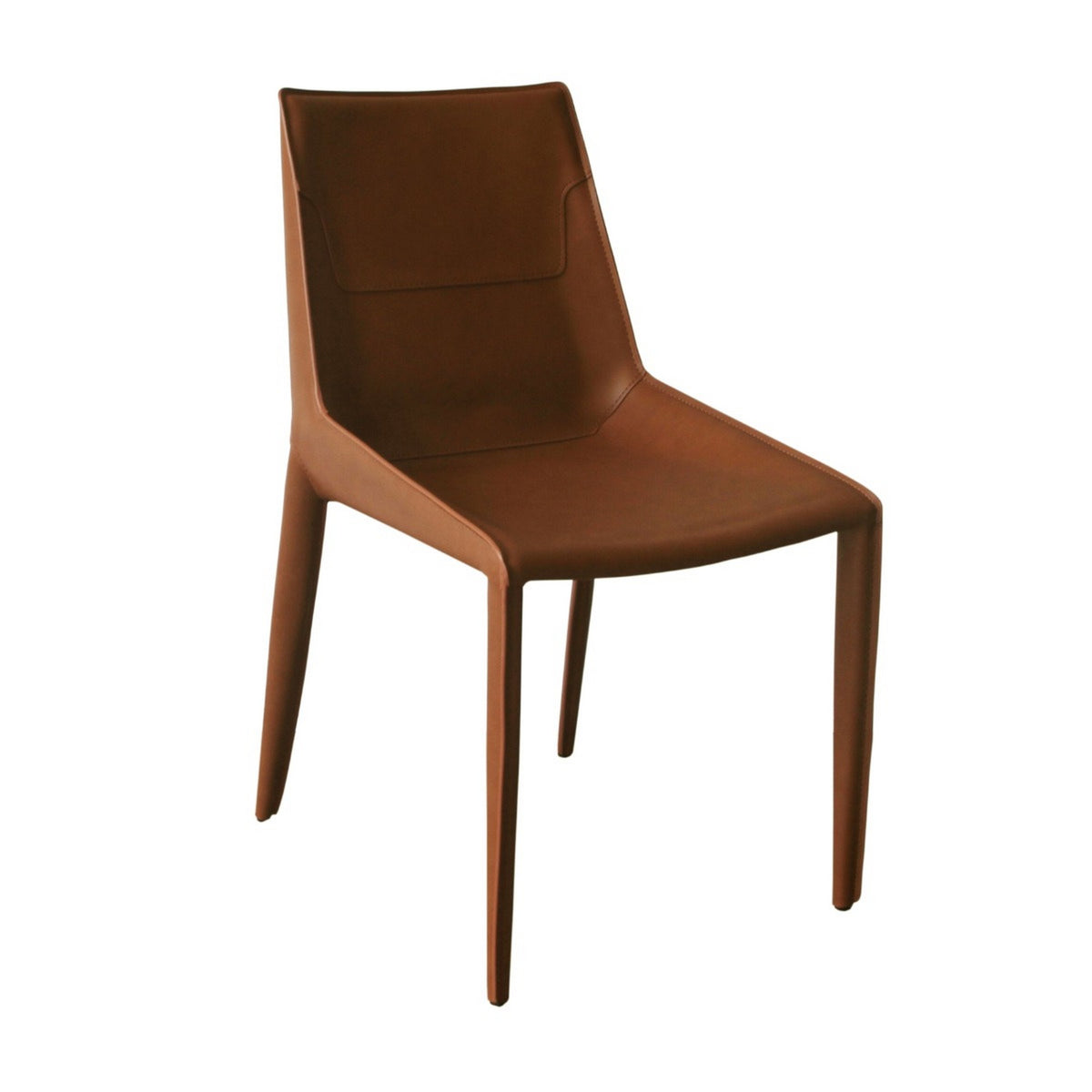 Cid Paz 19 Inch Dining Chair, Set of 2, Brown Saddle Leather, Tapered Legs  - BM302124