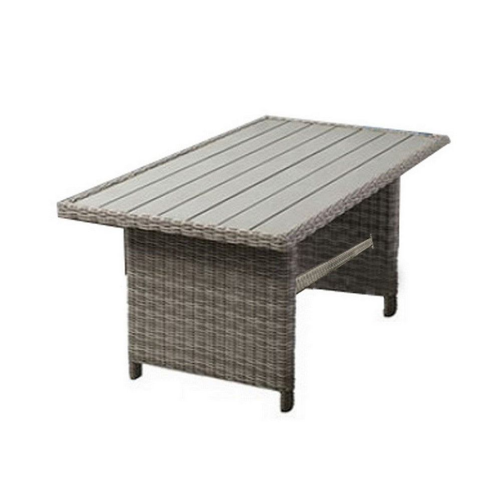 59 Inch Outdoor Aluminum Dining Table, Gray Faux Wicker, Slatted Surface - BM302141