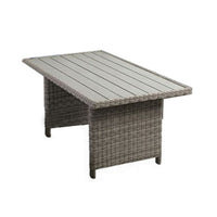 59 Inch Outdoor Aluminum Dining Table, Gray Faux Wicker, Slatted Surface - BM302141
