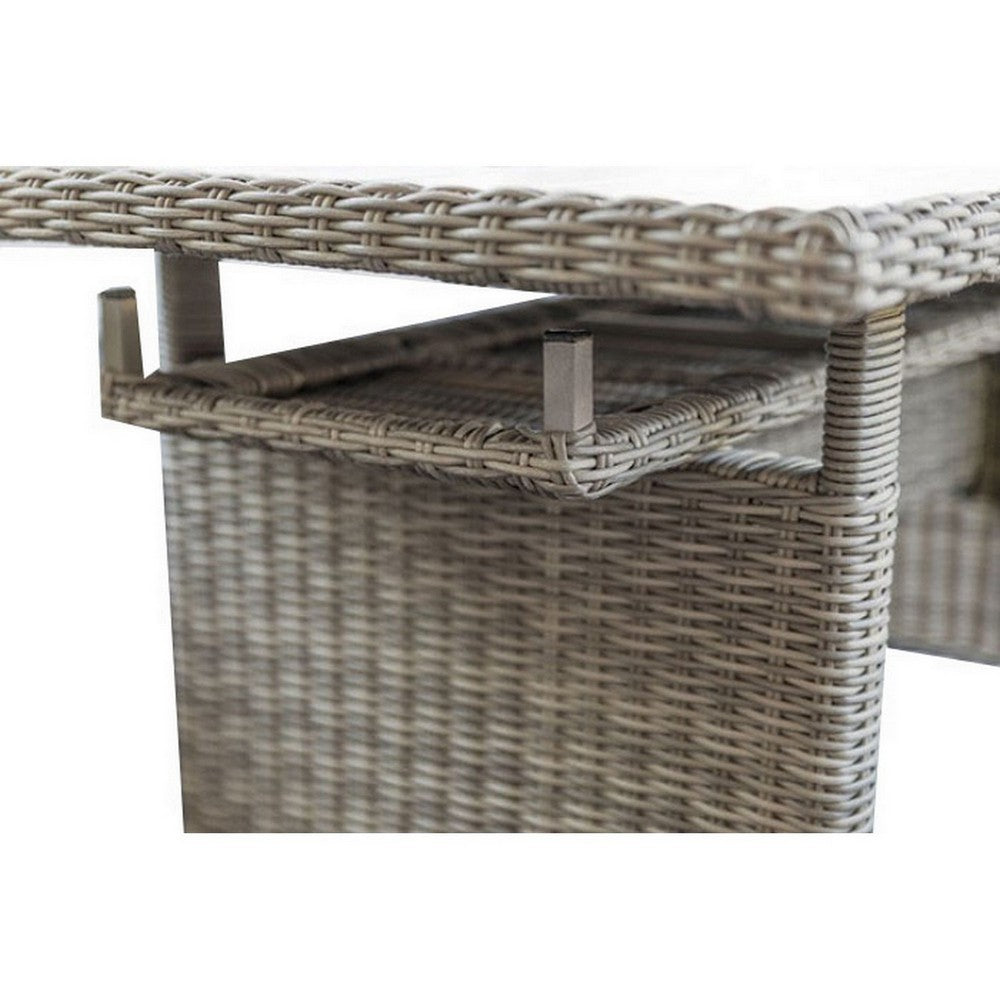 59 Inch Outdoor Aluminum Dining Table, Gray Faux Wicker, Slatted Surface - BM302141