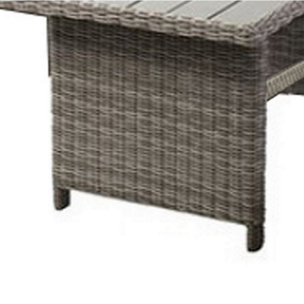 59 Inch Outdoor Aluminum Dining Table, Gray Faux Wicker, Slatted Surface - BM302141