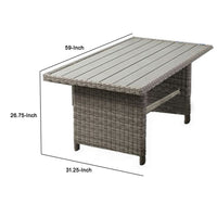59 Inch Outdoor Aluminum Dining Table, Gray Faux Wicker, Slatted Surface - BM302141