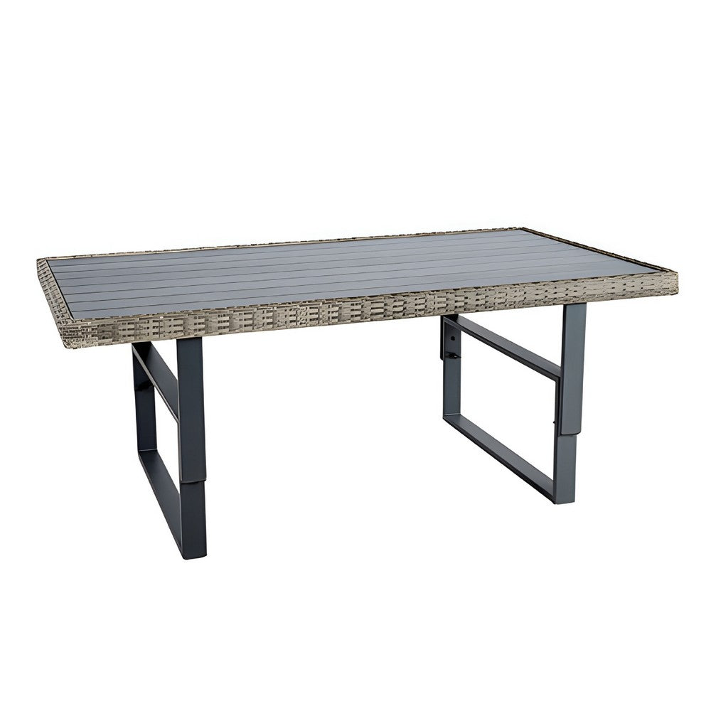 Foca 63 Inch Outdoor Rectangular Dining Table, Adjustable Height, Wicker  - BM302142