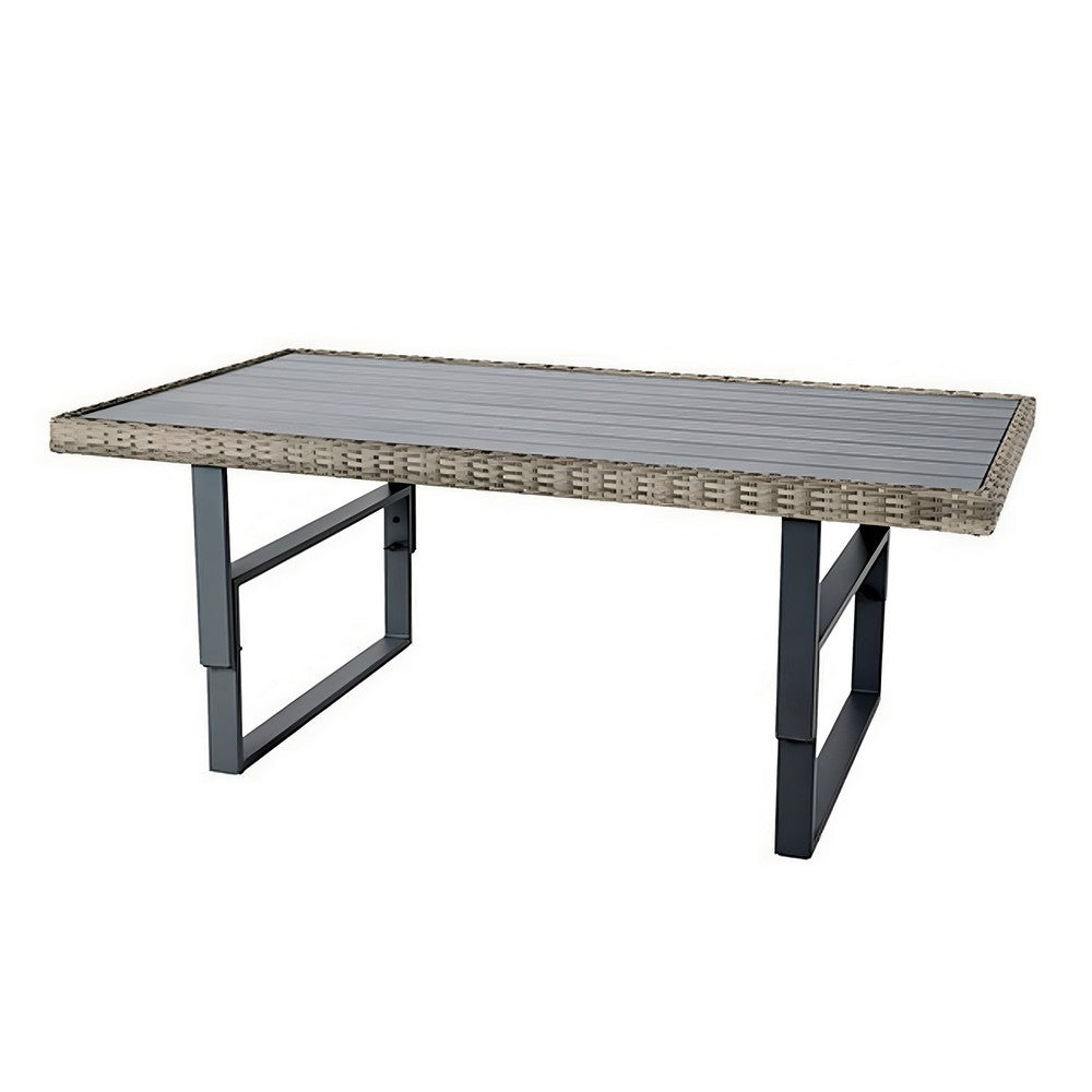 Foca 63 Inch Outdoor Rectangular Dining Table, Adjustable Height, Wicker  - BM302142