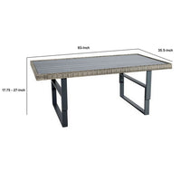 Foca 63 Inch Outdoor Rectangular Dining Table, Adjustable Height, Wicker  - BM302142