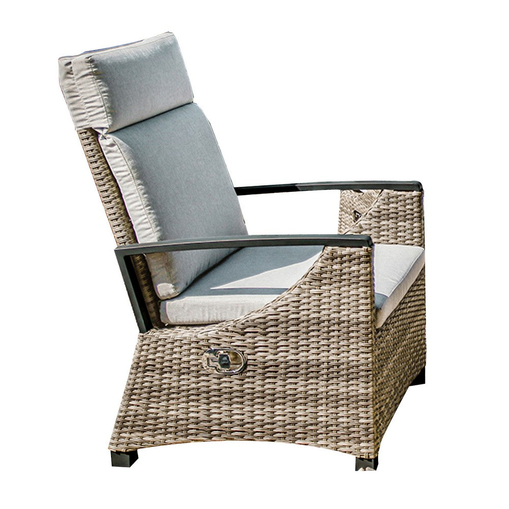 Foca 26 Inch Outdoor Dining Armchair, Faux Wicker, Gray, Tufted Backrest - BM302144