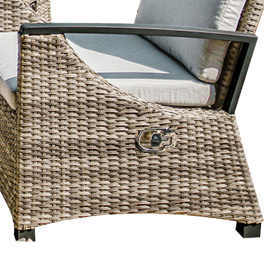 Foca 26 Inch Outdoor Dining Armchair, Faux Wicker, Gray, Tufted Backrest - BM302144