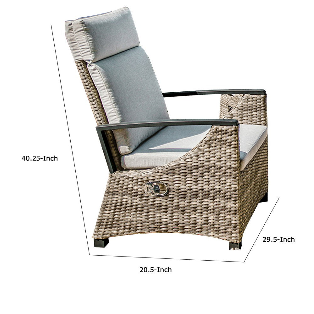 Foca 26 Inch Outdoor Dining Armchair, Faux Wicker, Gray, Tufted Backrest - BM302144