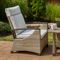 Foca 26 Inch Outdoor Dining Armchair, Faux Wicker, Gray, Tufted Backrest - BM302144