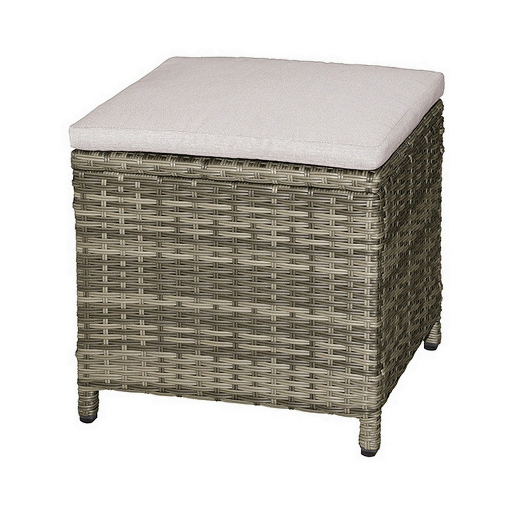 Foca 18 Inch Outdoor Square Ottoman, Set of 2, Gray Fabric, Faux Wicker - BM302145