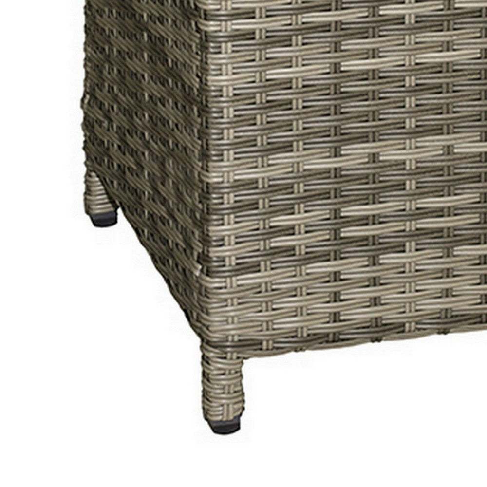 Foca 18 Inch Outdoor Square Ottoman, Set of 2, Gray Fabric, Faux Wicker - BM302145