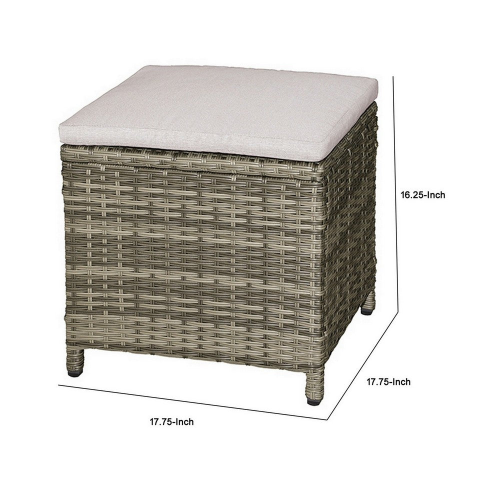 Foca 18 Inch Outdoor Square Ottoman, Set of 2, Gray Fabric, Faux Wicker - BM302145