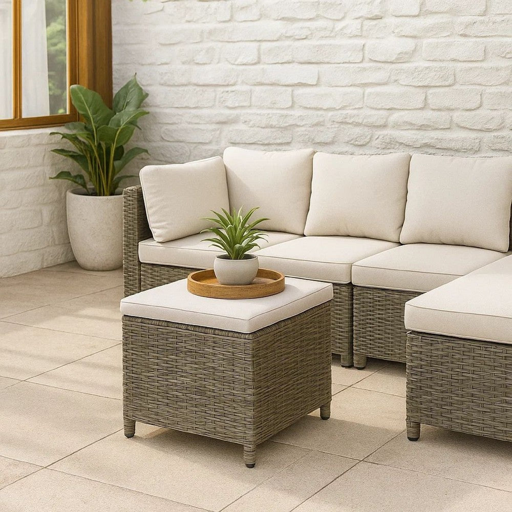 Foca 18 Inch Outdoor Square Ottoman, Set of 2, Gray Fabric, Faux Wicker - BM302145