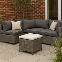 Foca 18 Inch Outdoor Square Ottoman, Set of 2, Gray Fabric, Faux Wicker - BM302145