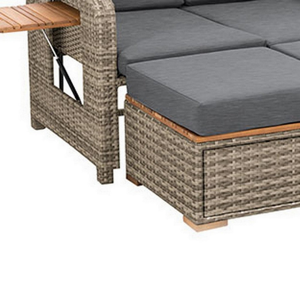 2 Piece Outdoor Chaise Lounger and Bench, Gray Fabric, Wicker, Adjustable - BM302147
